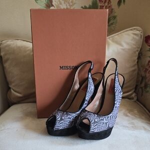 Missoni Black and White Patterned Peep Toe Heels